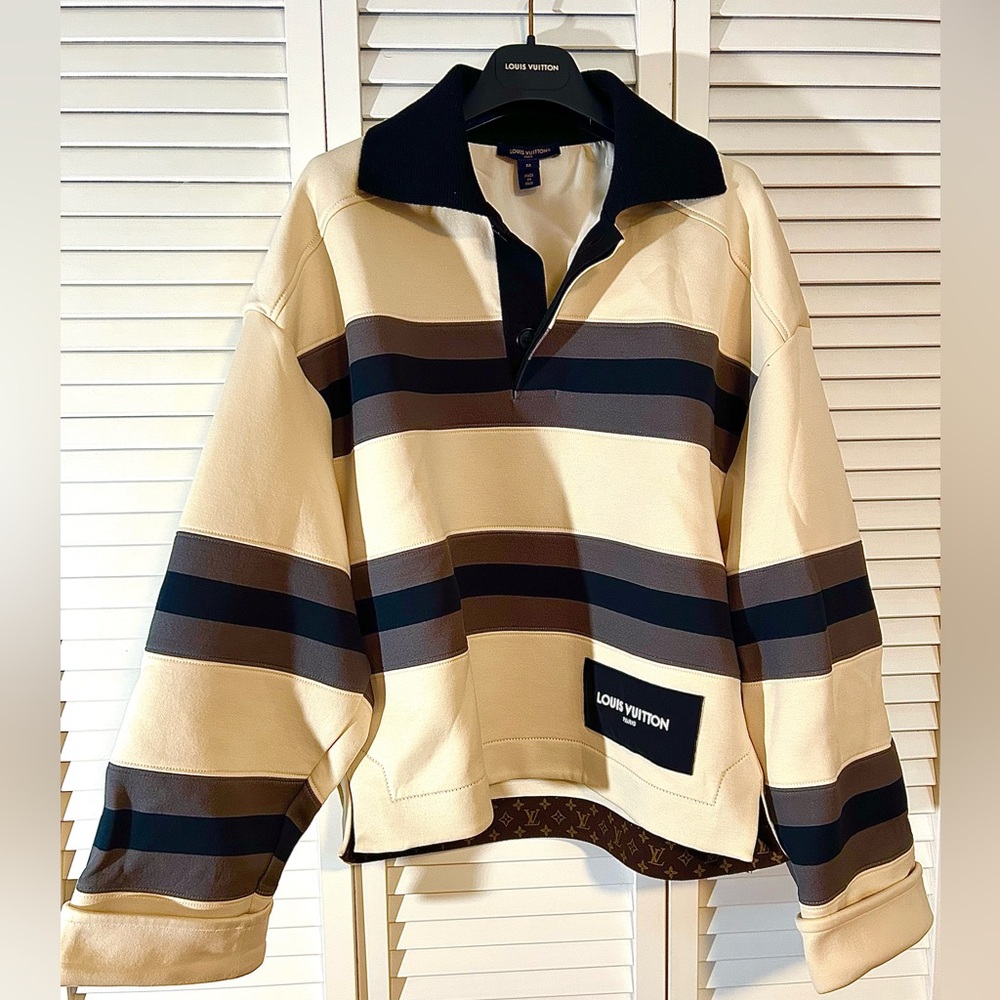 Louis Vuitton Cream and Gray Striped Sweatshirt